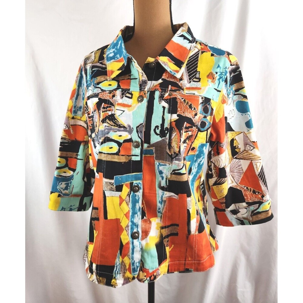 Vtg Funky! Loud! Artist Mirror Image Multicolor Button Down Shirt Women's Large